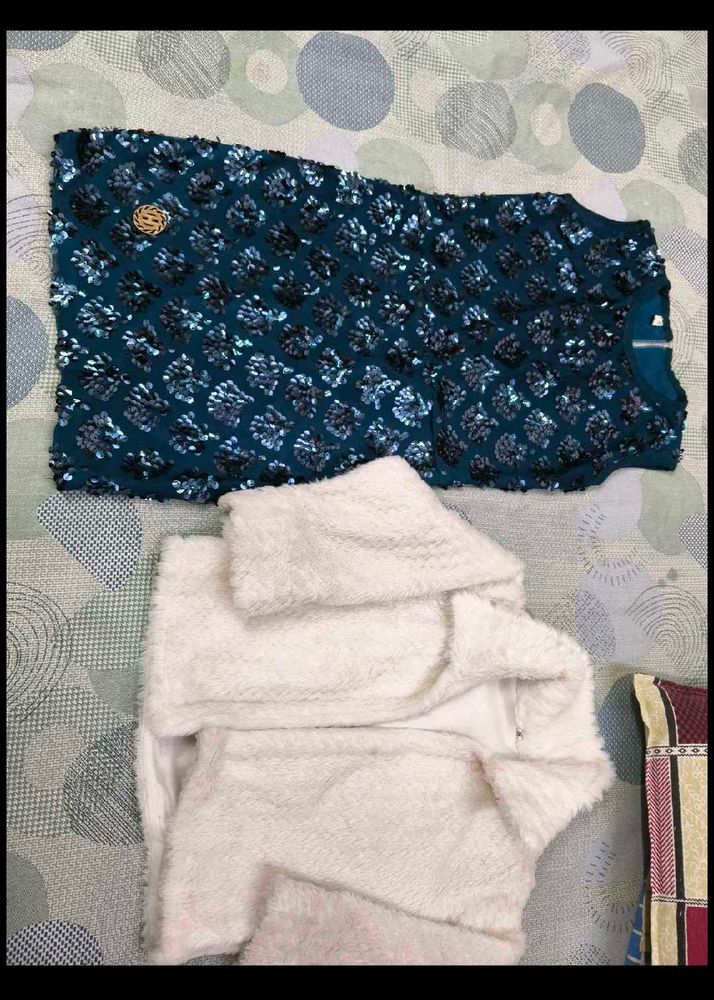 Stylish Top &amp; Fuzzy Jacket for 4-6 years