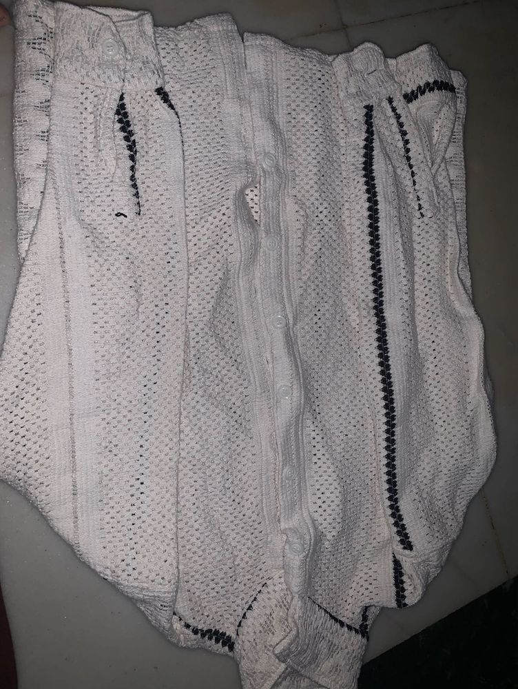 White Crochet Shorts with Black Trim