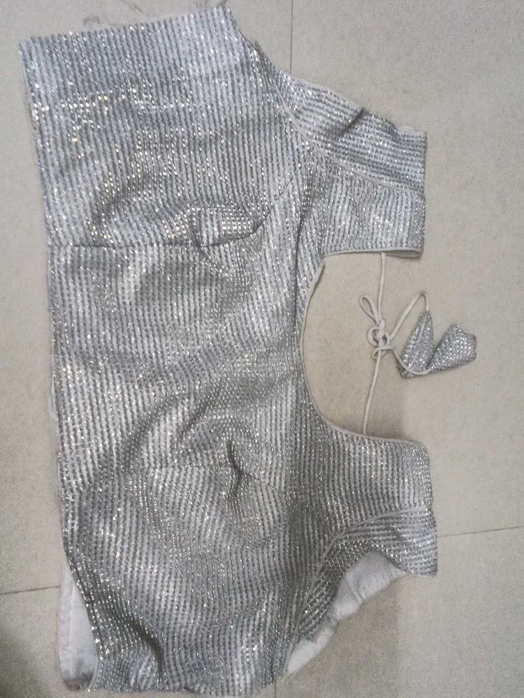 White Colour Shinny Blouse Festive Wear