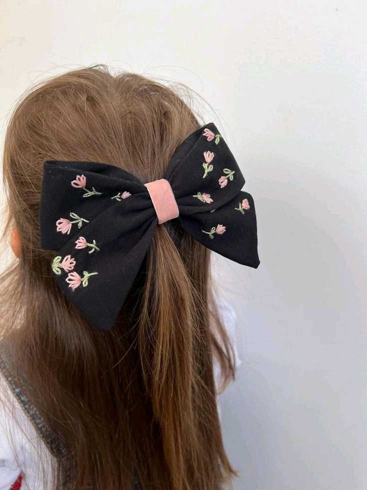 Floral Embroidered Hair Bow