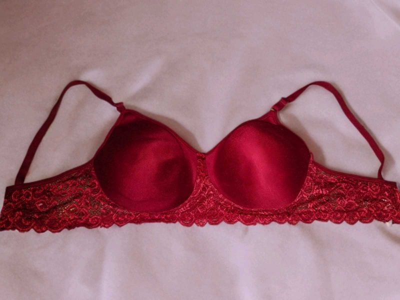 Maroon Lace Trim Bra