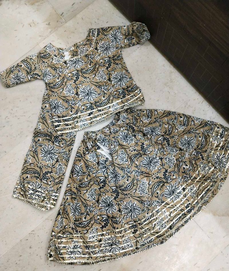 Cotton Floral Gota Patti Work Lancha For Baby Girl