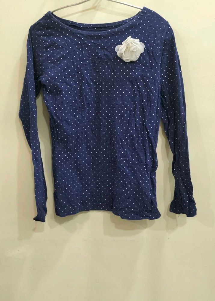 Blue Polka Dot Long Sleeve Top