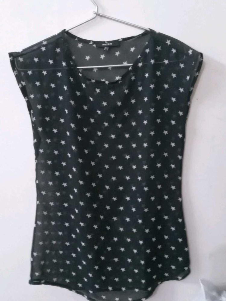 Star Print Sheer Top