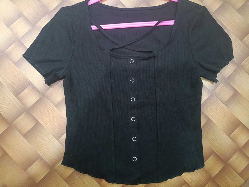 Cute Black Button Top