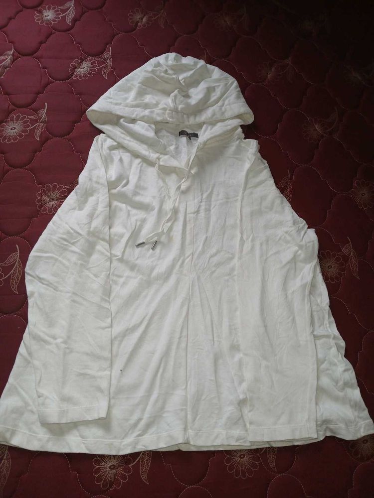 Thrifted Thin White Hoodie T-Shirt