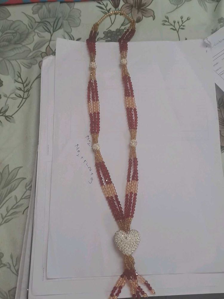 Beaded Necklace long mala type RED