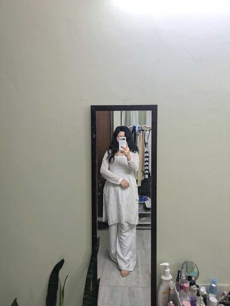 White Lace Kurti And Pants Set