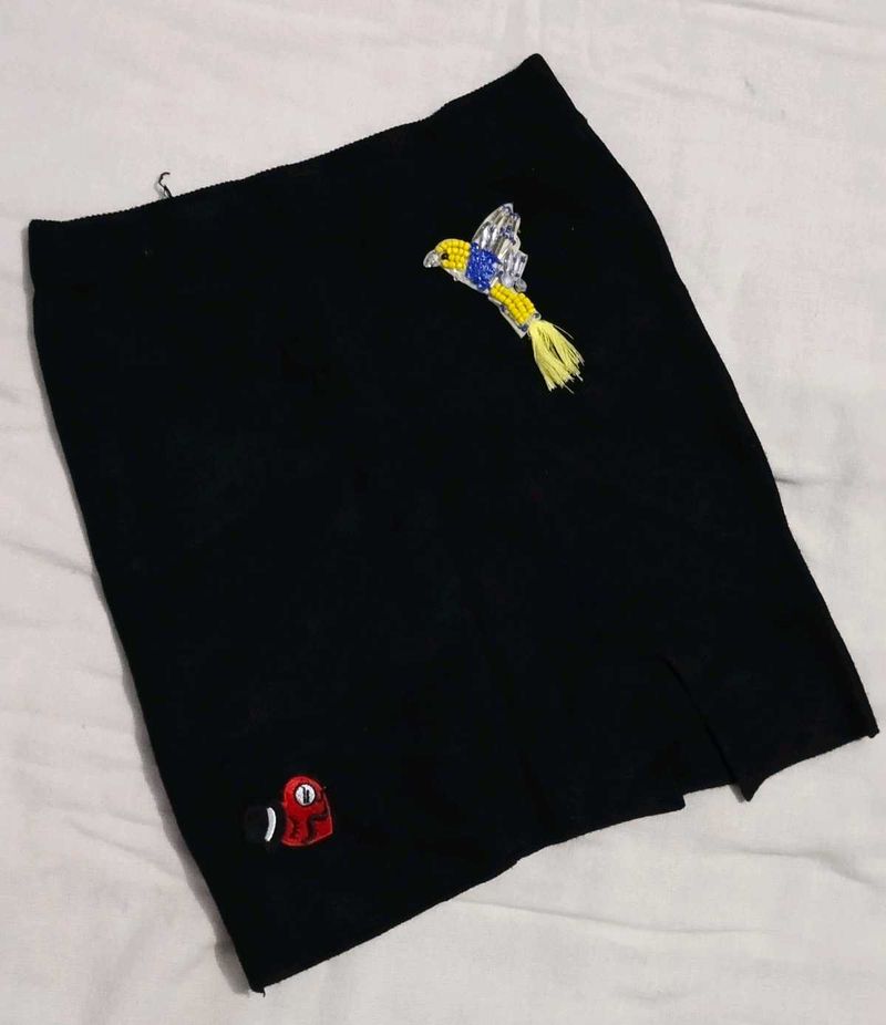 Black Embroidered Mini Skirt