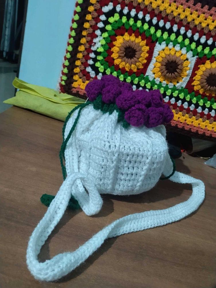 Crochet rose potli bag