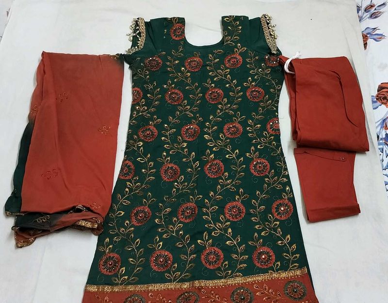 Green Embroidered Kurta Set
