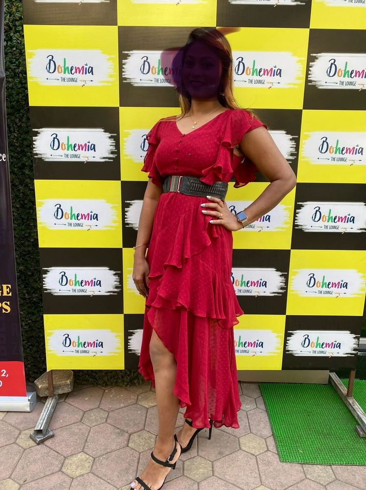 Ritu Kumar Red Ruffled Asymmetrical Dress