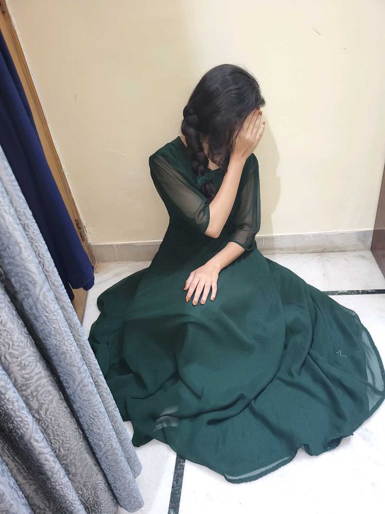 Elegant  Dark Green Maxi Dress xl gown Georgette