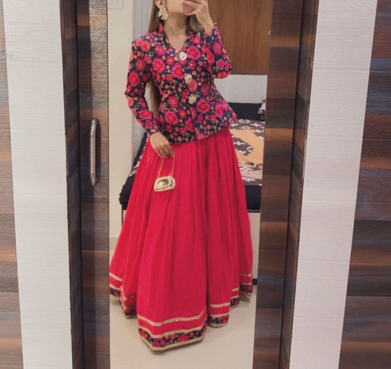 Floral  blazer Jacket with Lehenga