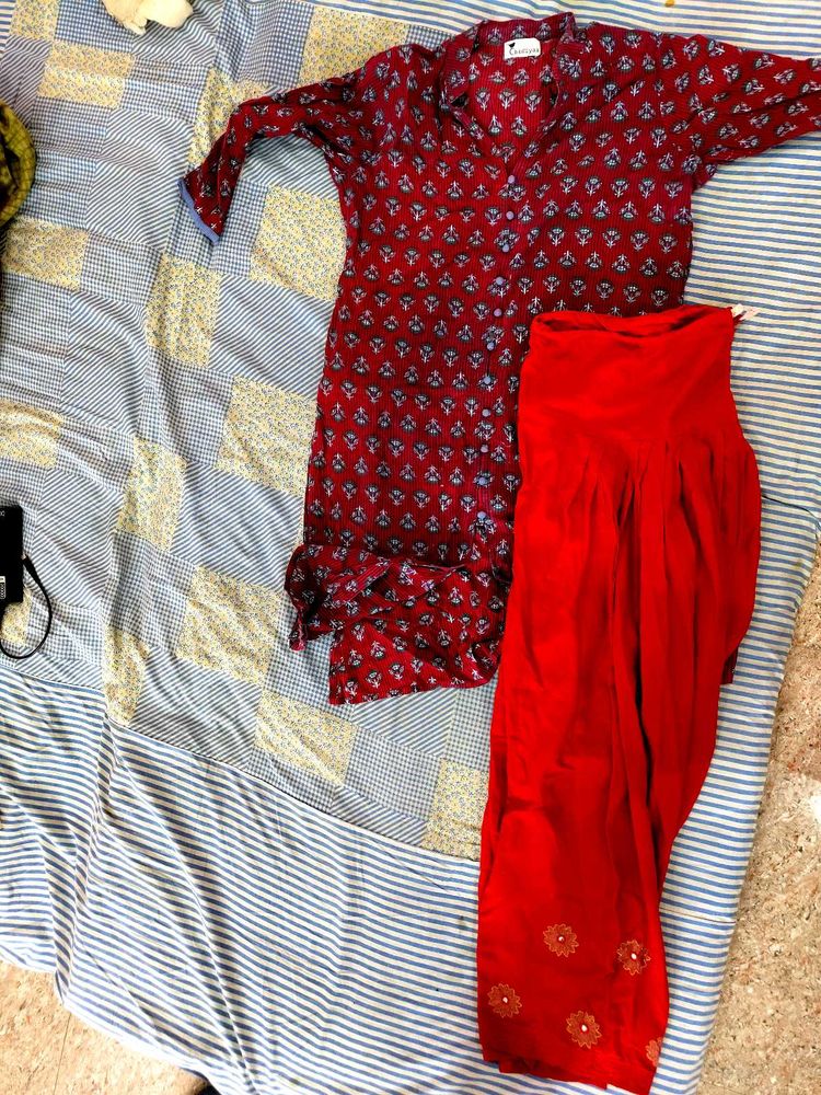 Red Floral Pajama Set