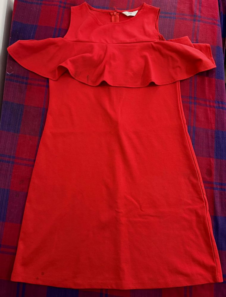 Red Ruffle Cold Shoulder Dress