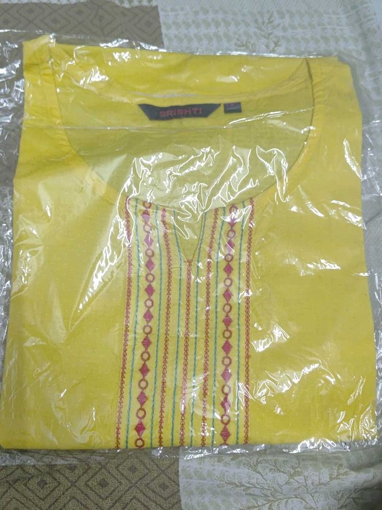 Srishti Yellow Embroidered Kurta