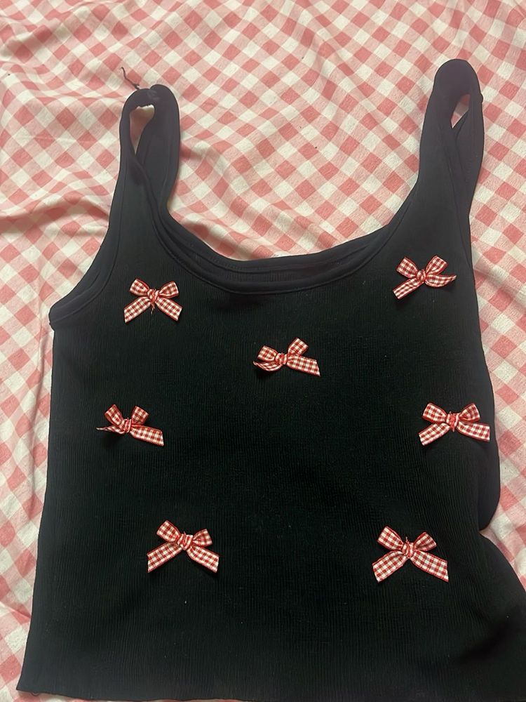 Cute Black Tank Top with Bows