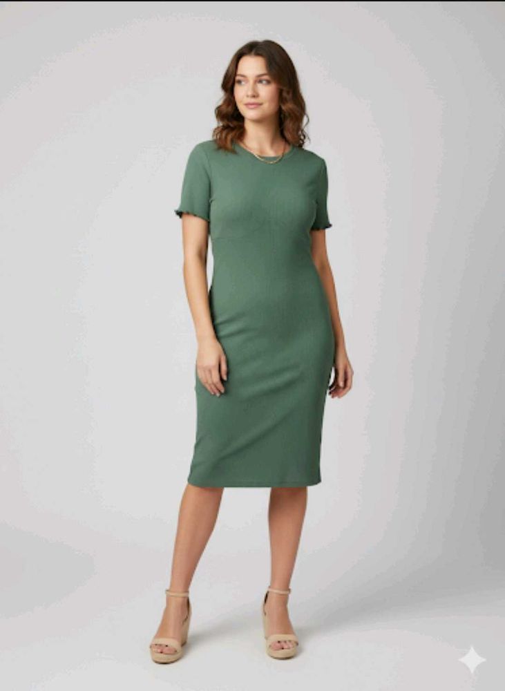 Olive Green Ribbed Bodycon Dress