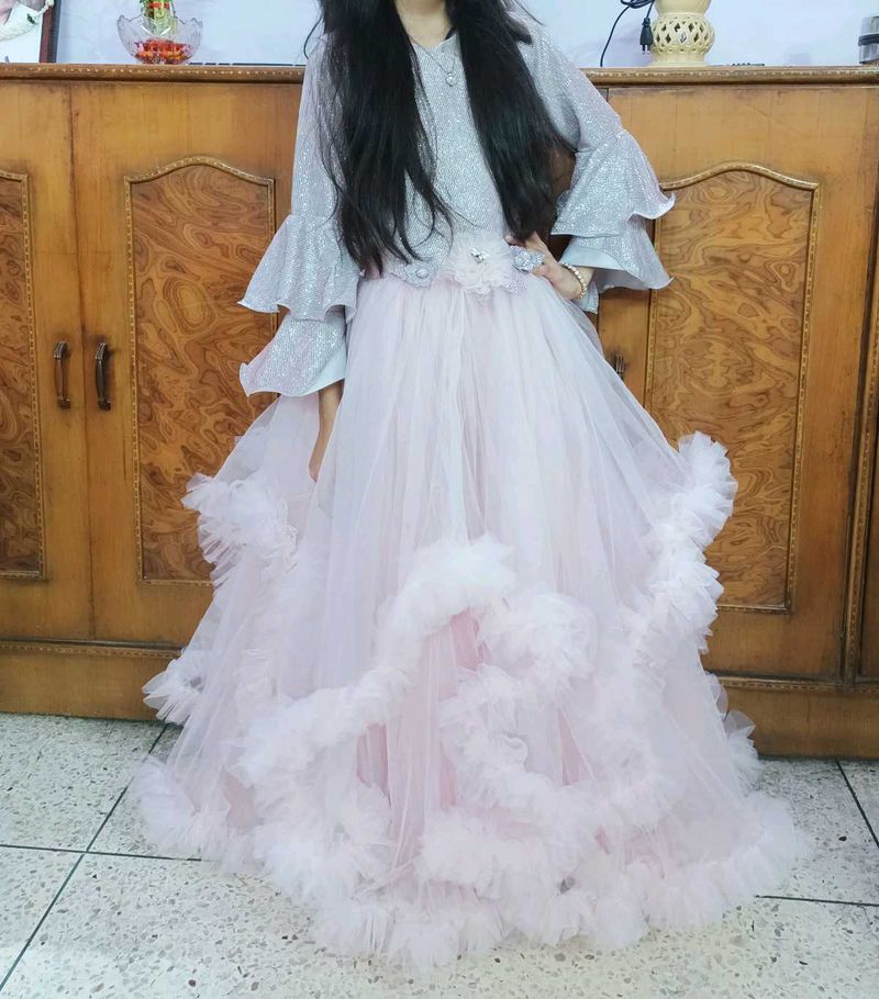 Pink Ruffle Gown For Kid Girl