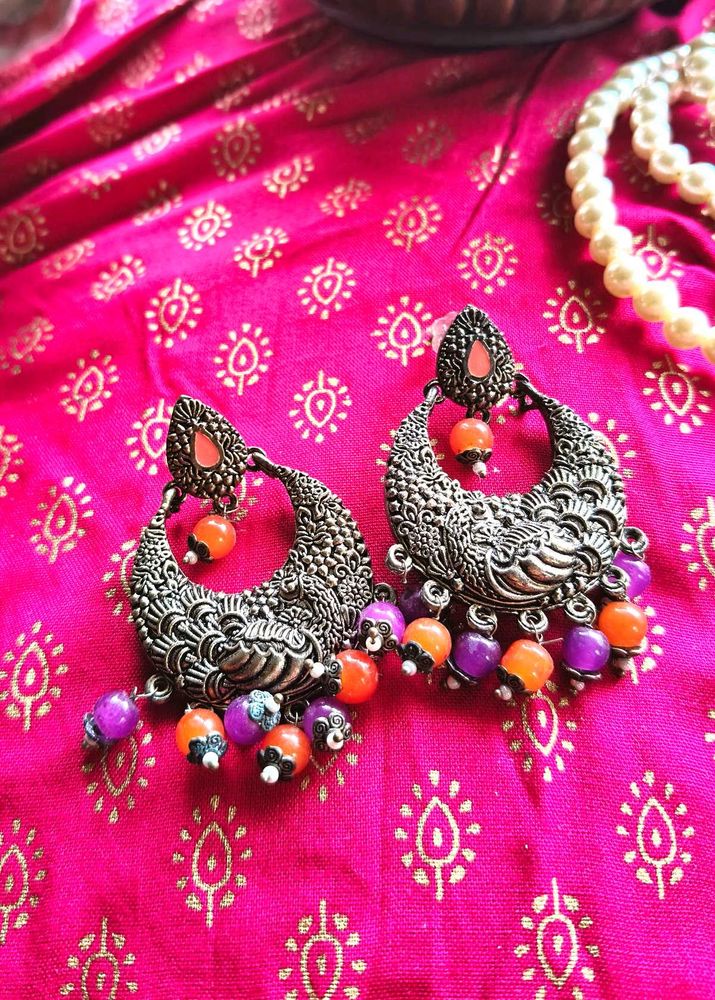 Peacock Carvings Premium Quality Silver Earrings