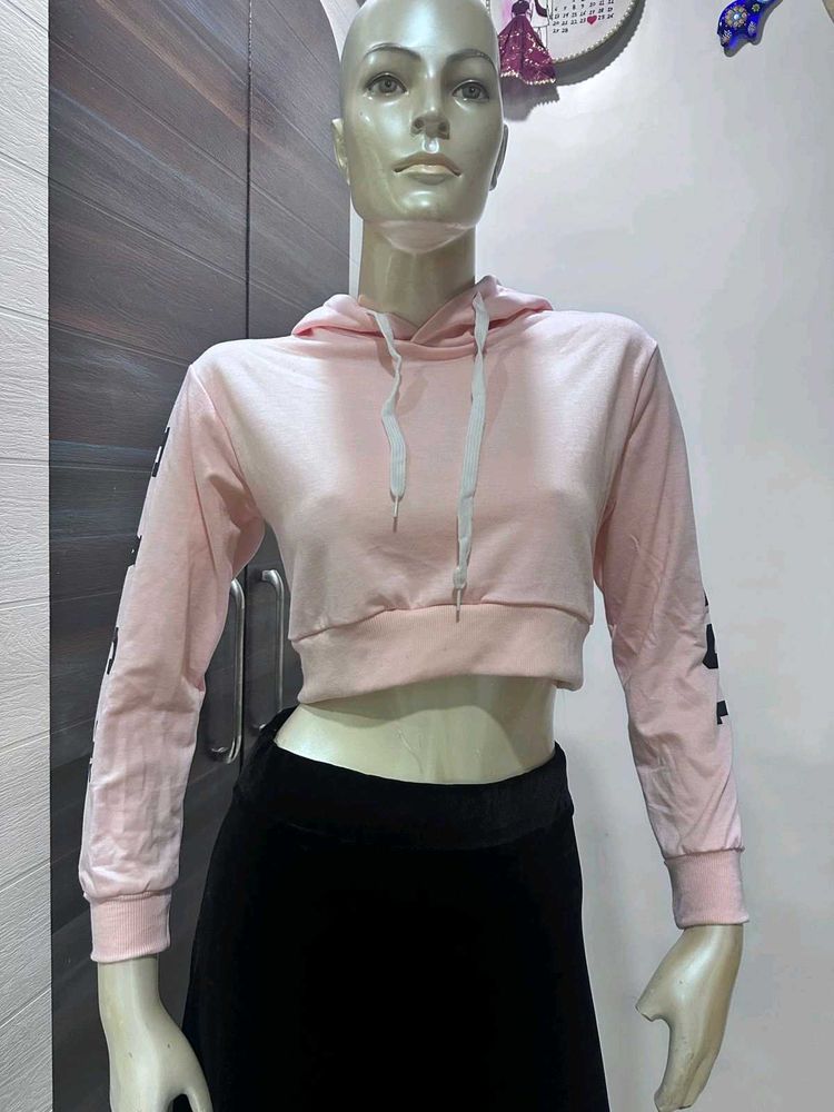 Pink Cropped Hoodie