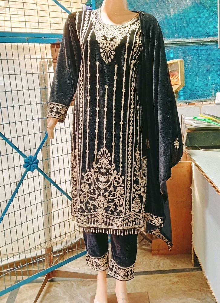 Elegant Black Velvet Embroidered Suit