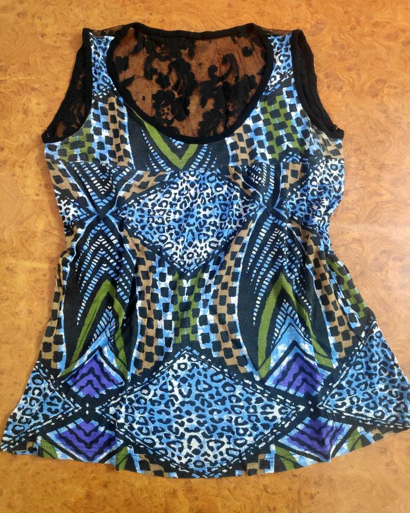 Funky Patterned Lace Tank Top