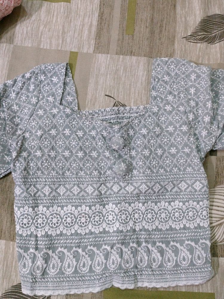Chikankari Crop Top