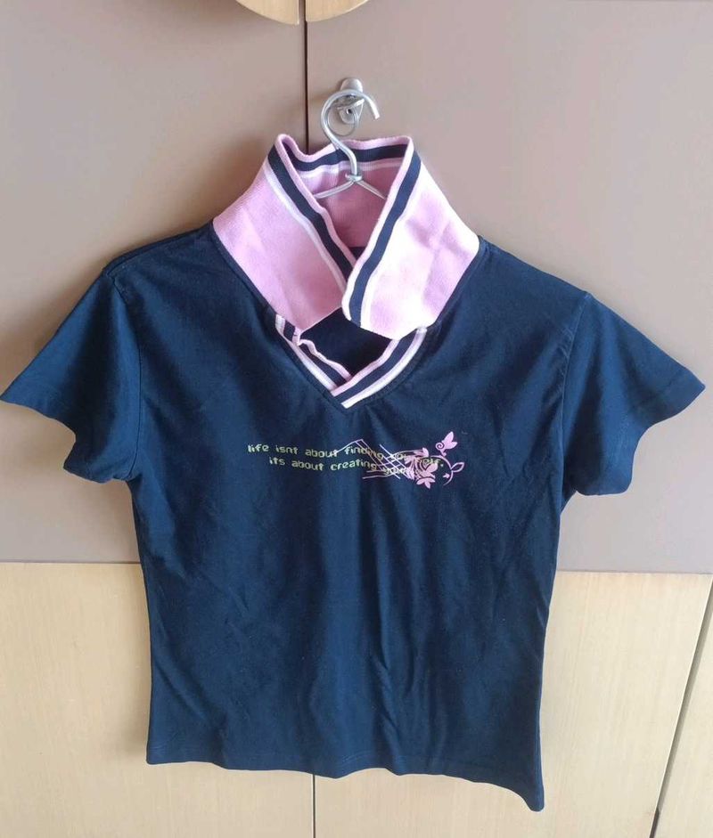 Cute Navy Blue Graphic Tee For Women
