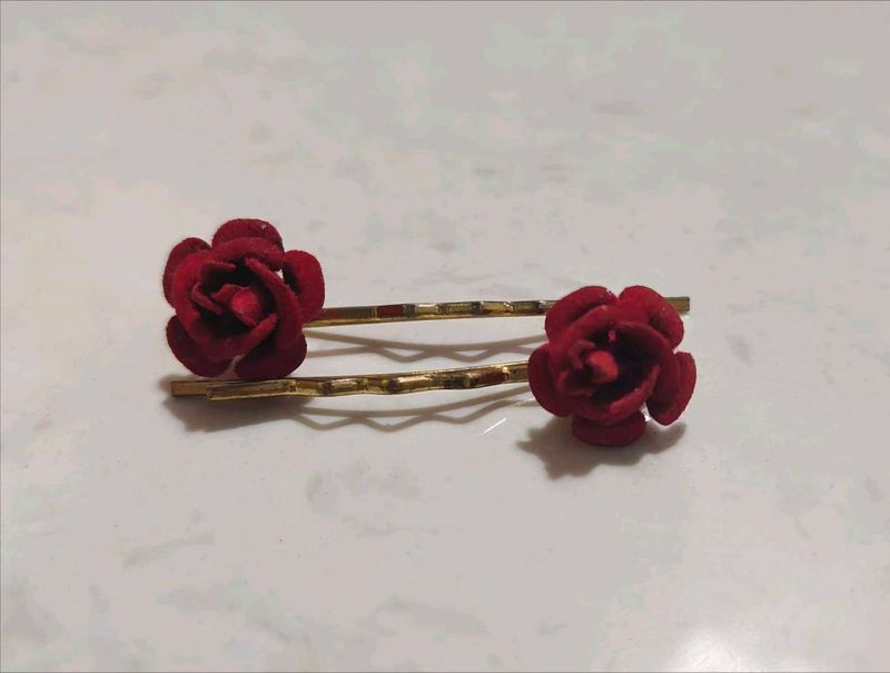 Red Rose Hair Clips - Set of 2
