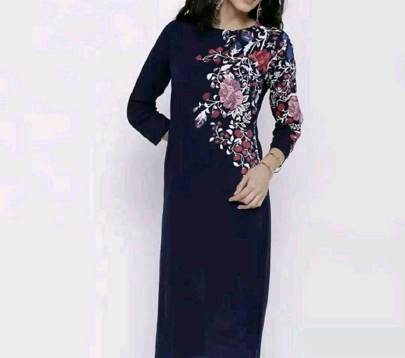 Floral Print Navy Blue Kurti