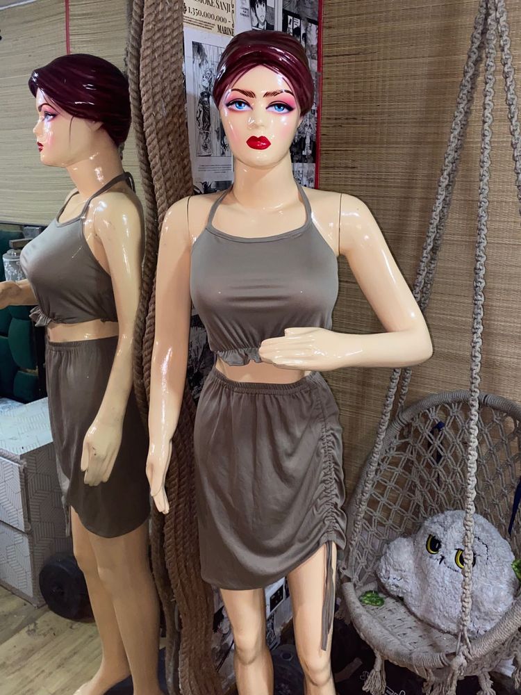 Brown Halter Top Skirt Set