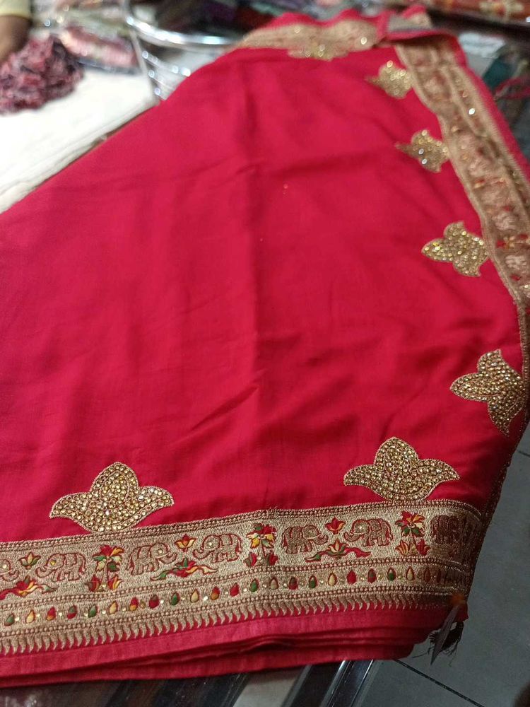 Red Embroidered Saree