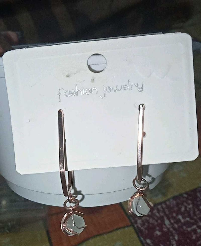 Rose Gold Dangle Earrings with Opalite