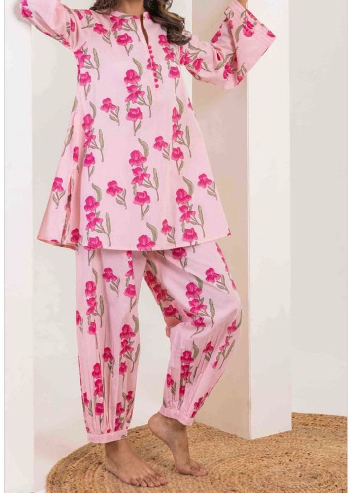 Pink Floral Print Kurta Set