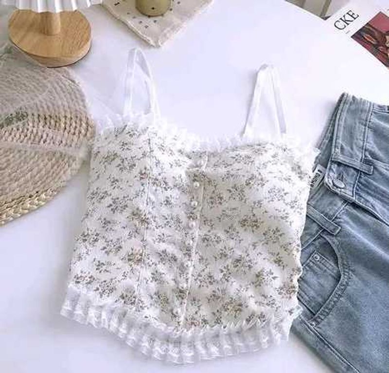 Floral Lace Trim Cami Top