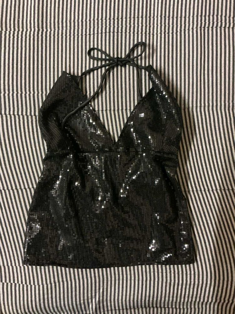 Sparkling Sequin Halter Top y2k