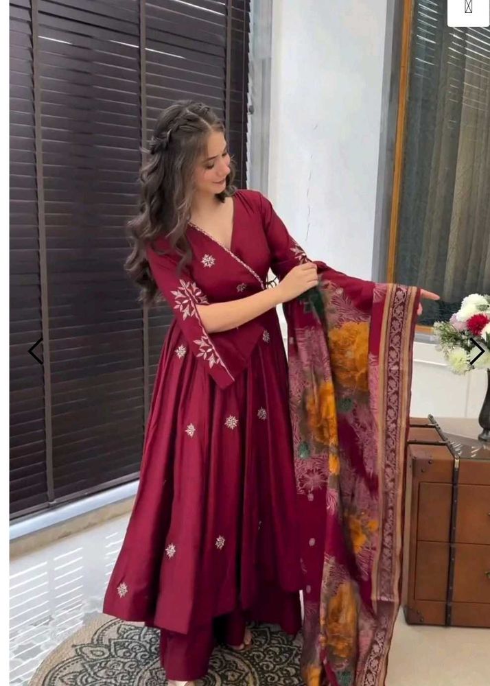 Burgundy Embroidered Anarkali Suit