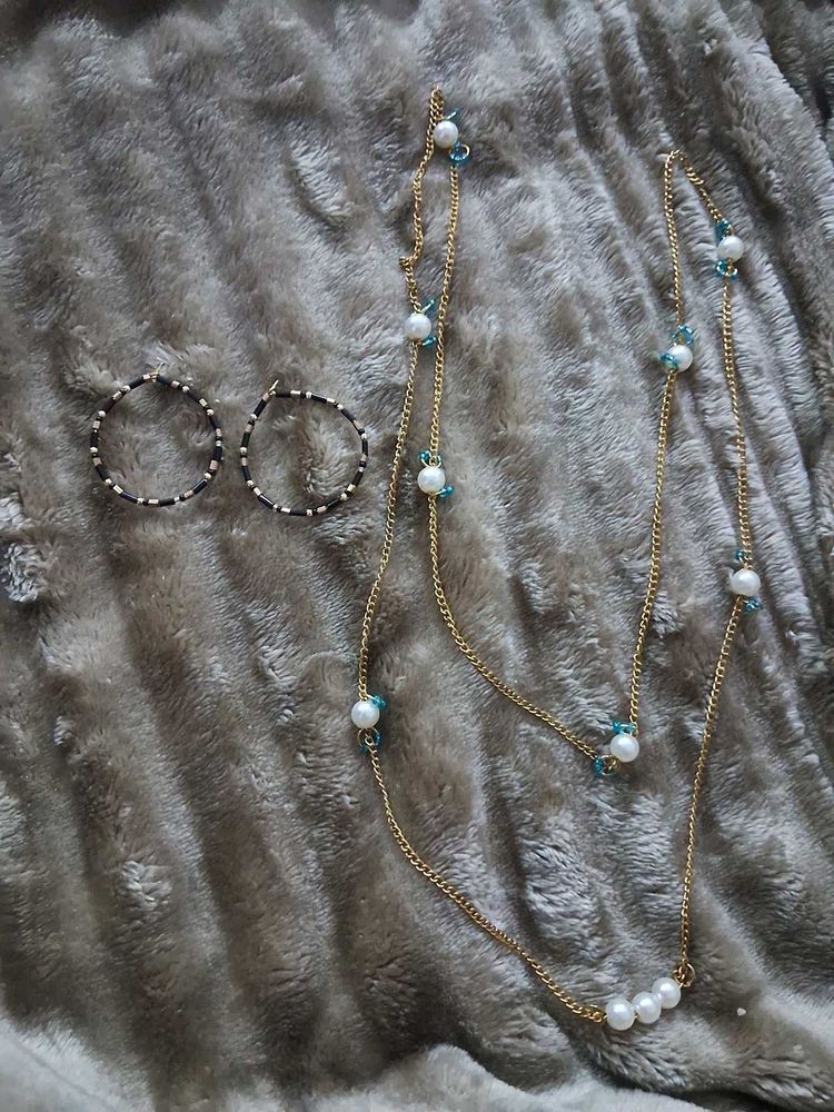 Combo of 2- long necklace and golden earrings