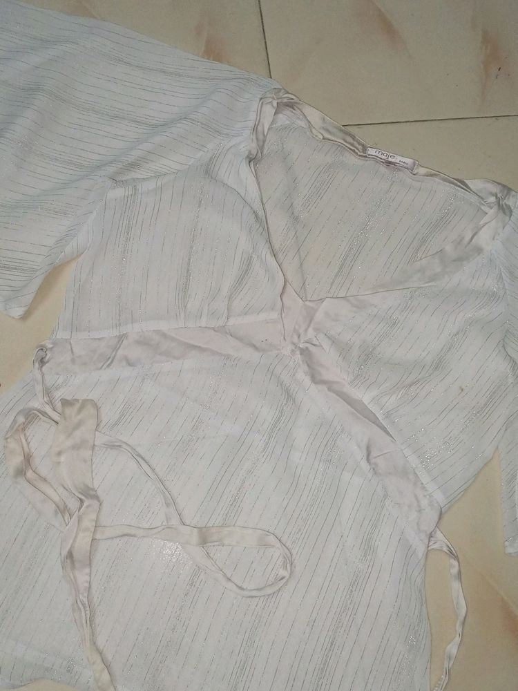 Off White 🤍 Top With Silver Satin Work