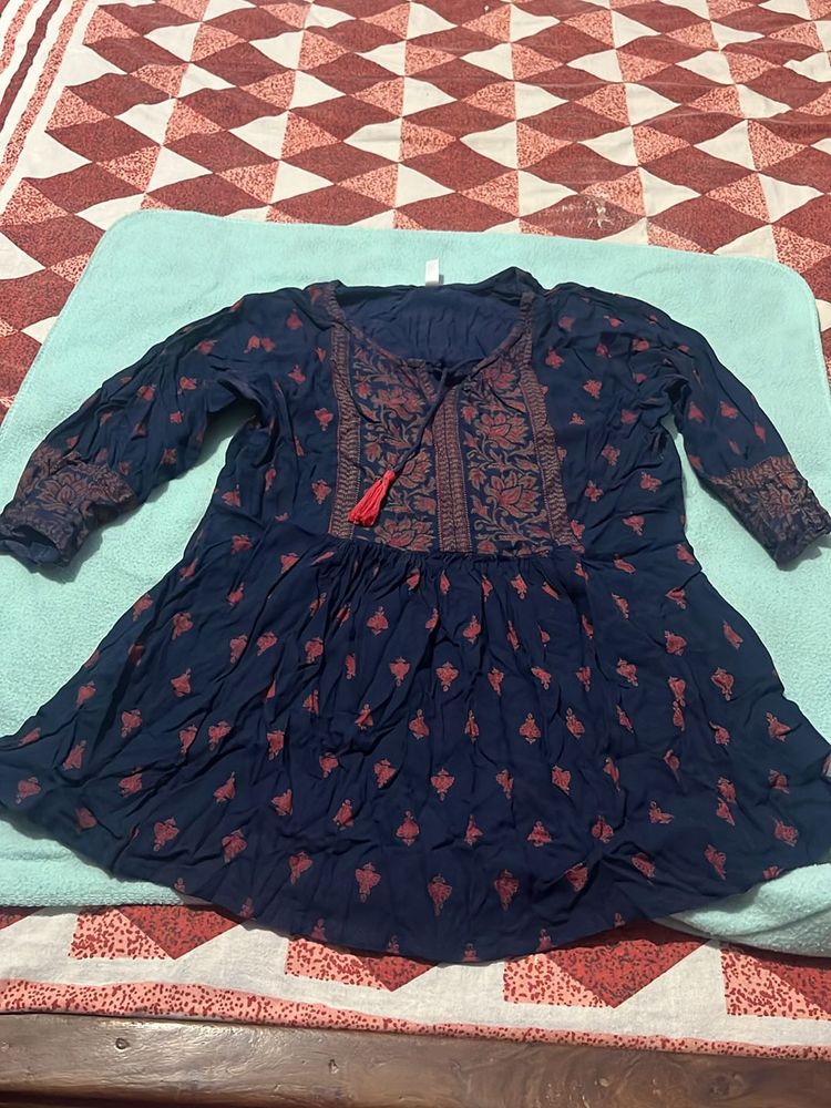 Navy Blue Tunic with Red Print