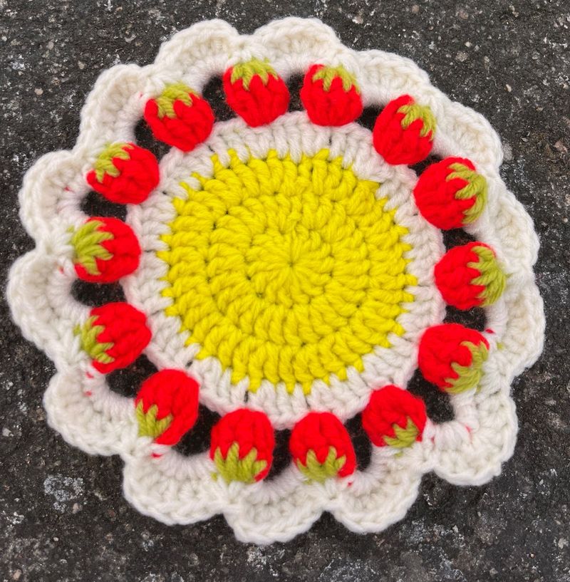 Strawberry Bloom Crochet Coaster / Doily