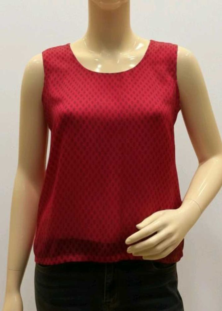 Pink Printed Sleeveless Top check images