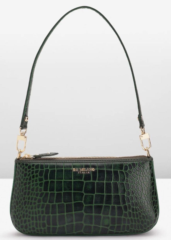 Da Milano Croc Textured Leather Shoulder Bag