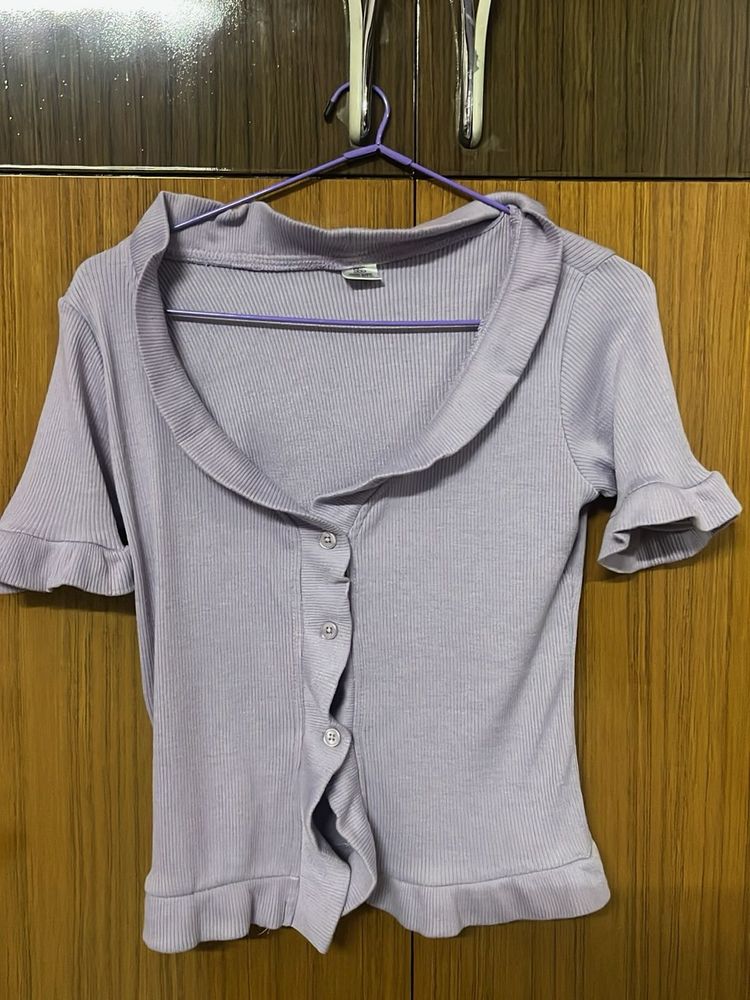Lilac Knit Button-Down Top