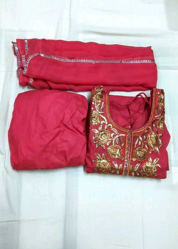 Elegant Coral Pink Embroidered Kurta Set