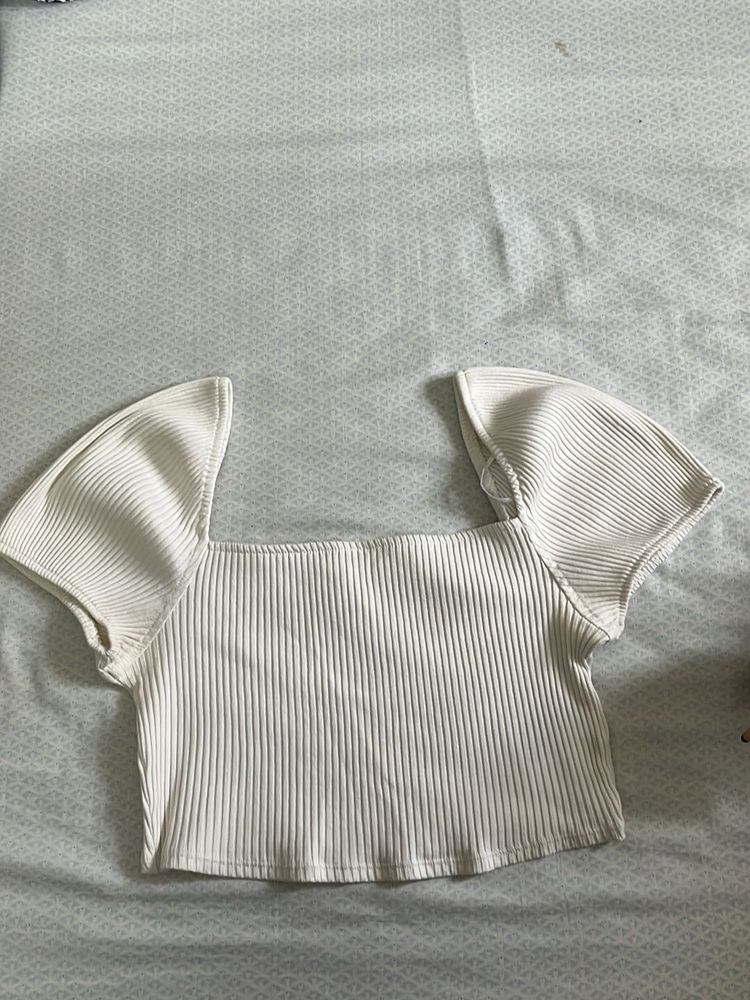 White Ribbed Crop Top