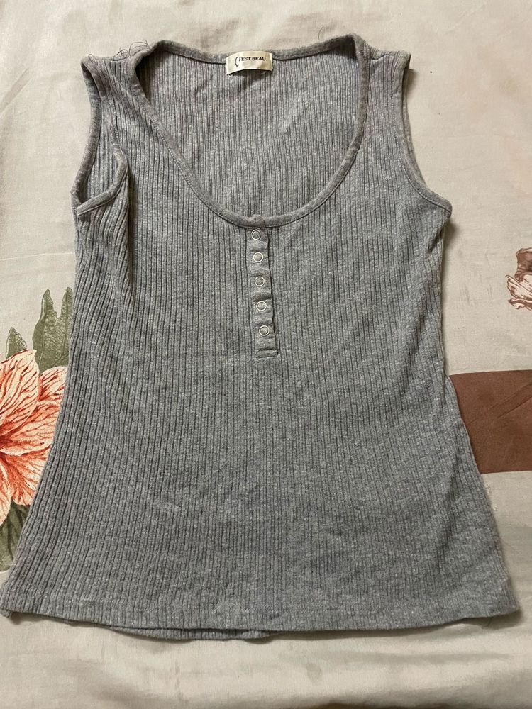 Gray Ribbed Tank Top