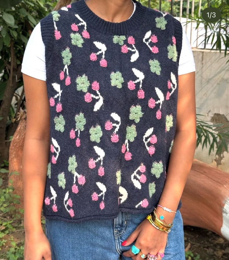 Cherry Pattern Knit Vest